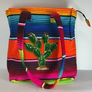 Serape tote bag with sequin cactus patch